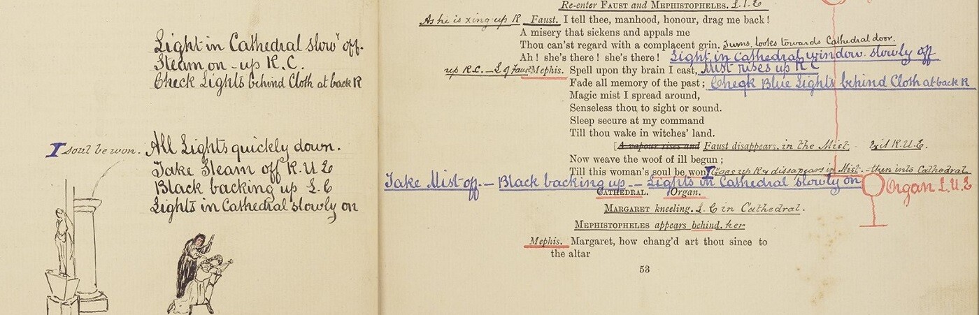 Henry Irving's Prompt Book for Goethe's play Faust, showing stage directions
